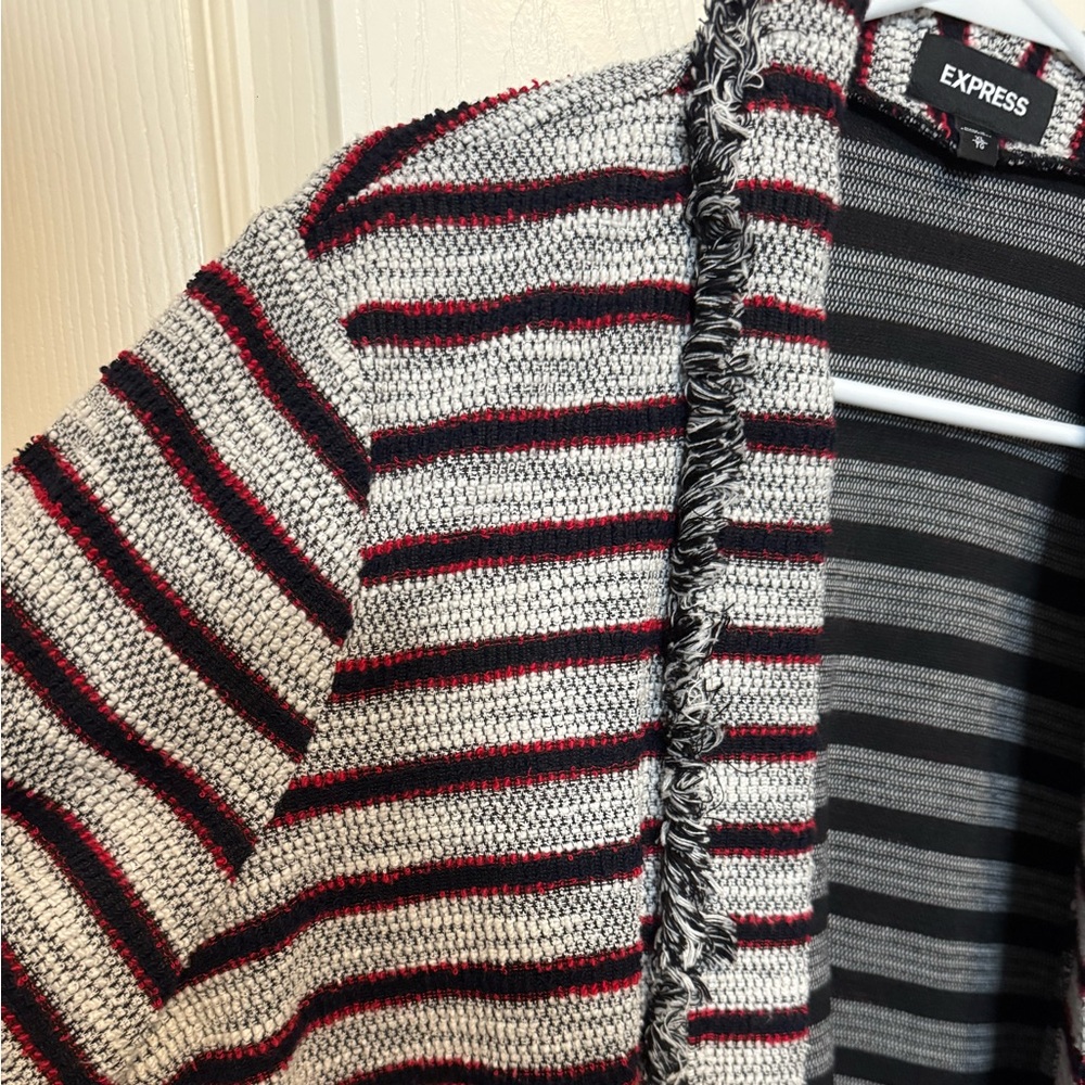 Express Striped Black Open Front Cardigan Jacket